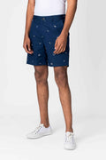 Navy Printed Smart Casual Shorts for Men