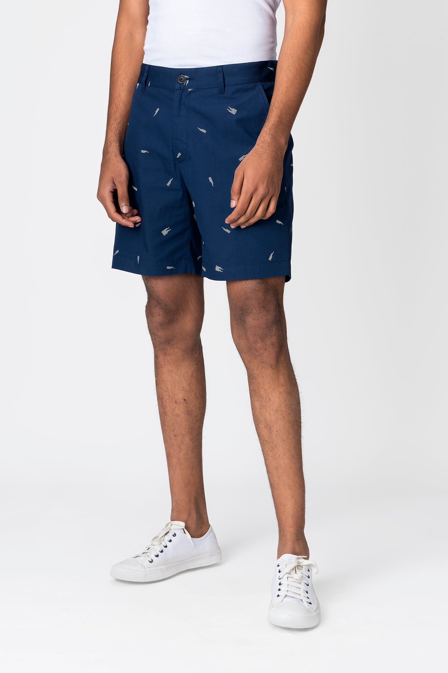 Navy Printed Smart Casual Shorts for Men