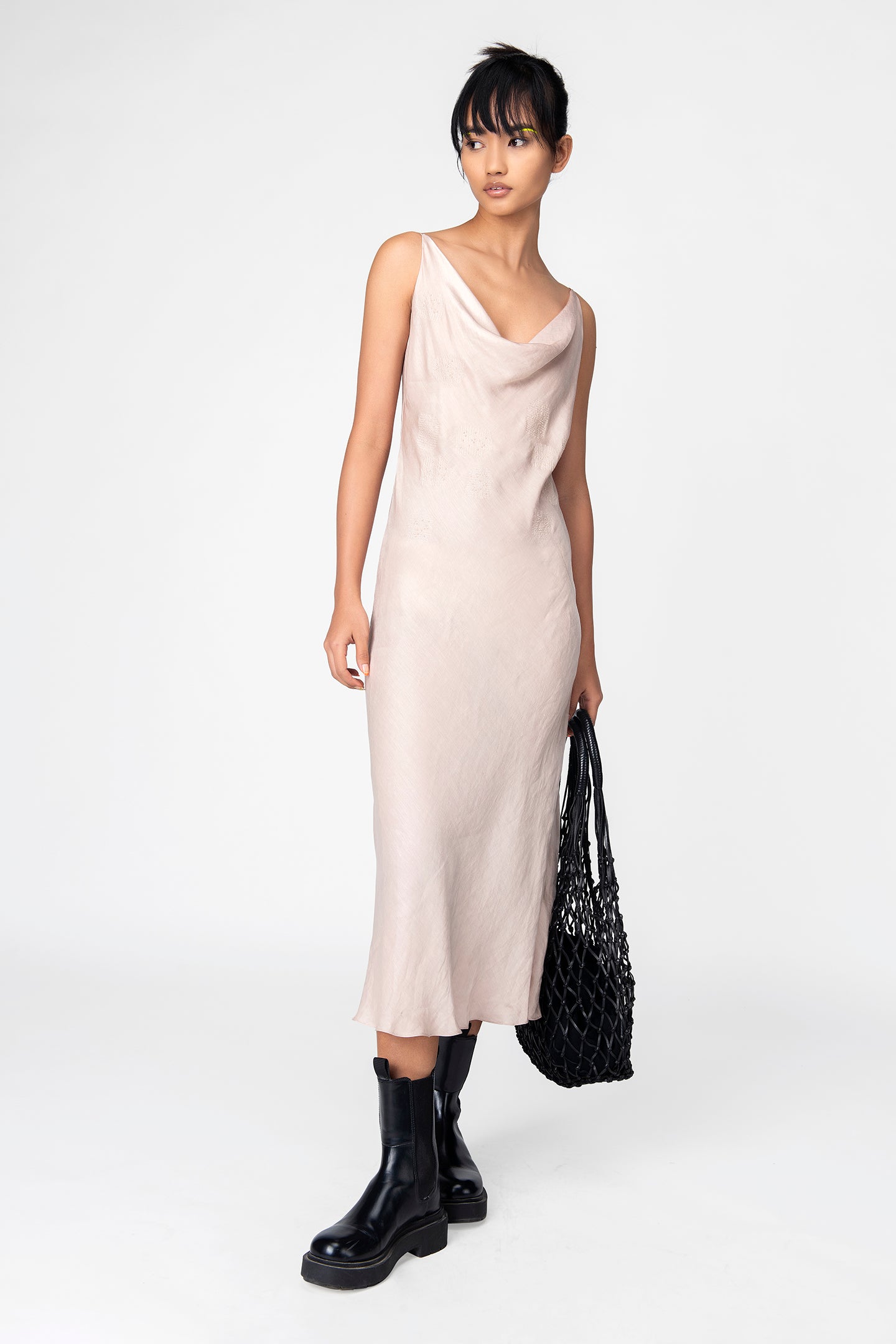 Blush Nude Cowl Neck Midi Slip Dress