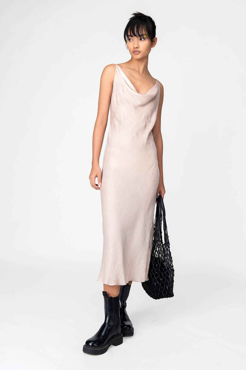 Blush Nude Cowl Neck Midi Slip Dress