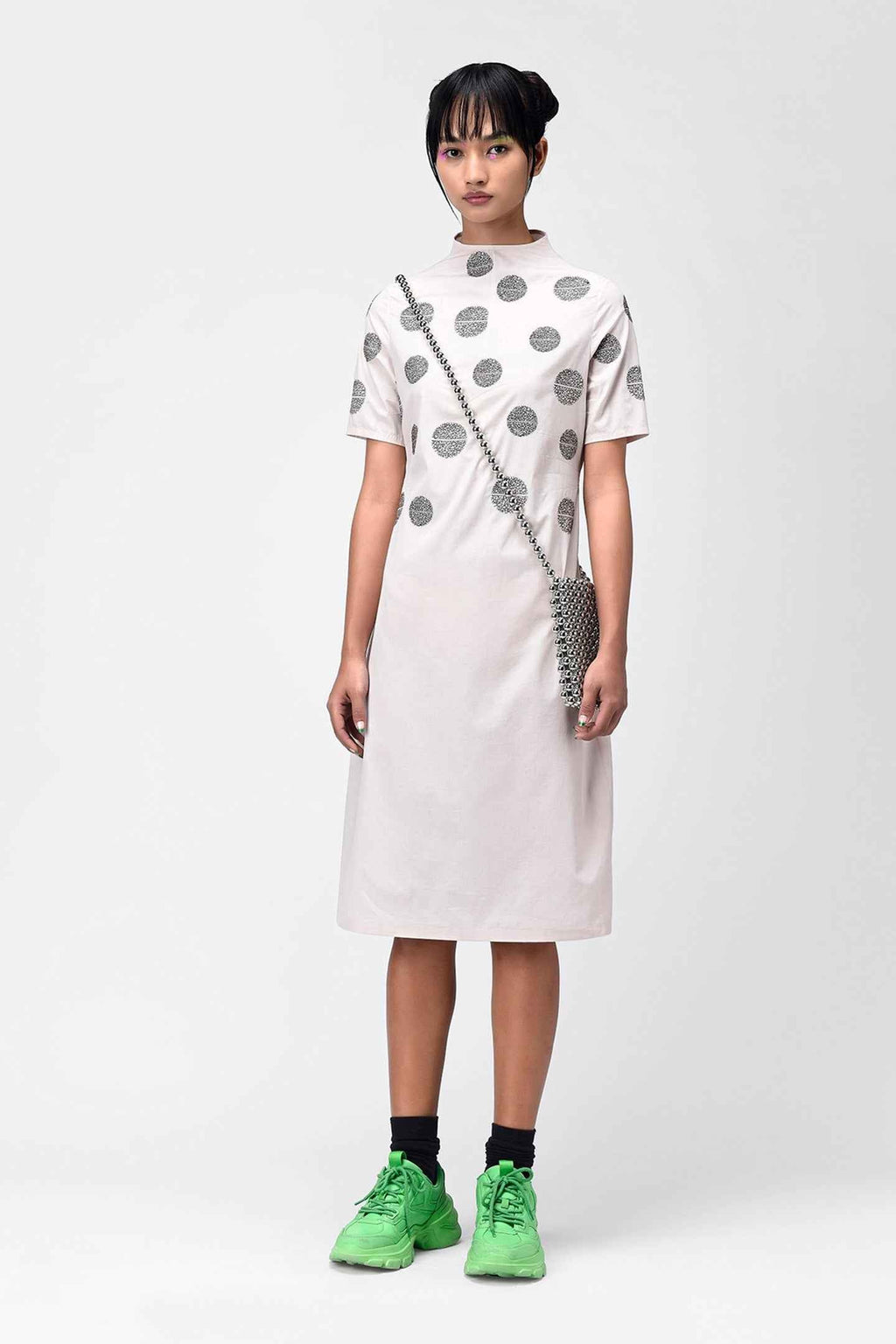 Irish Cream High Neck Embroidered Dress