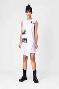 White Graphic Print Sleeveless Wrap Dress