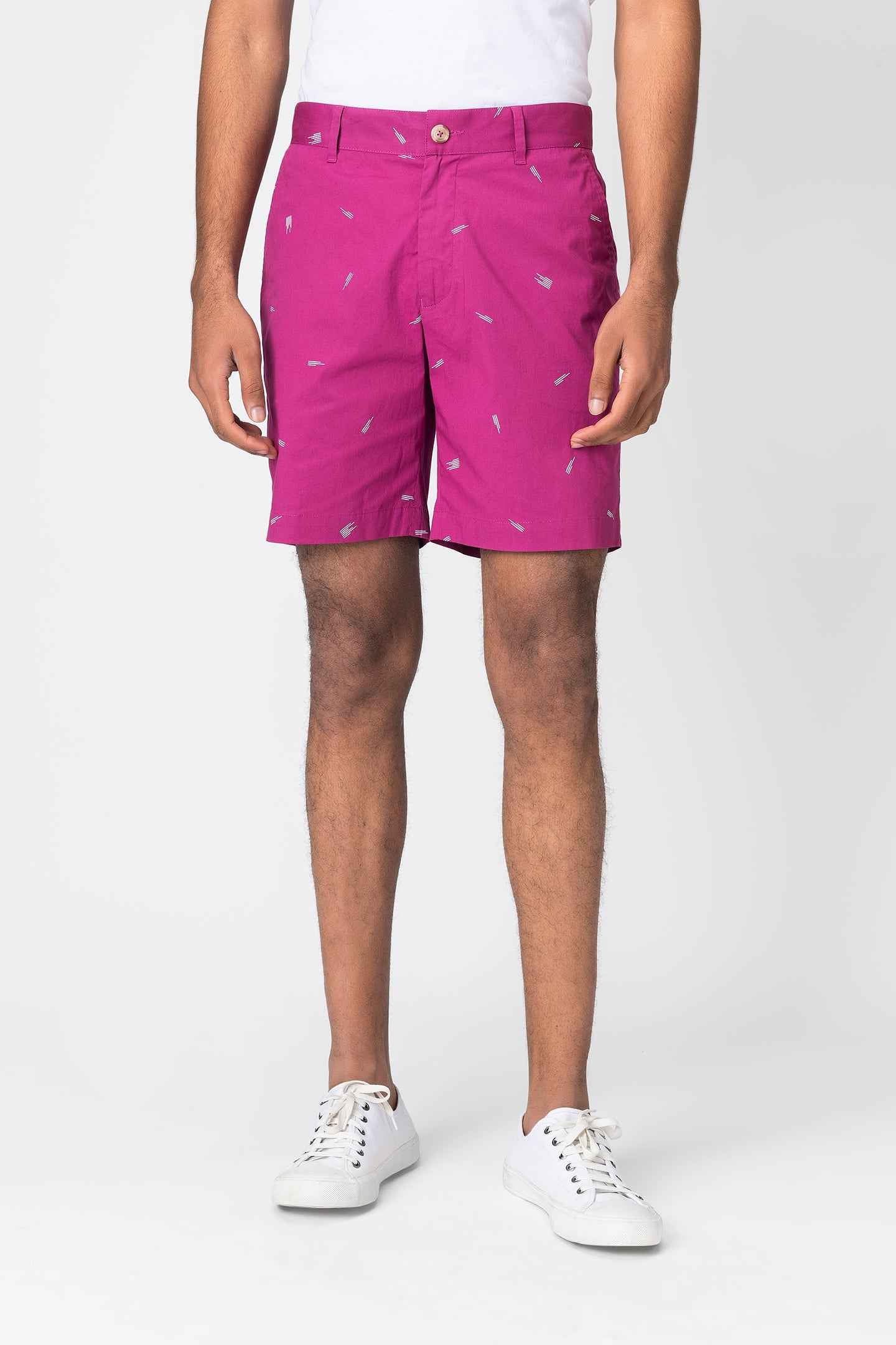 Magenta Printed Casual Shorts for Men