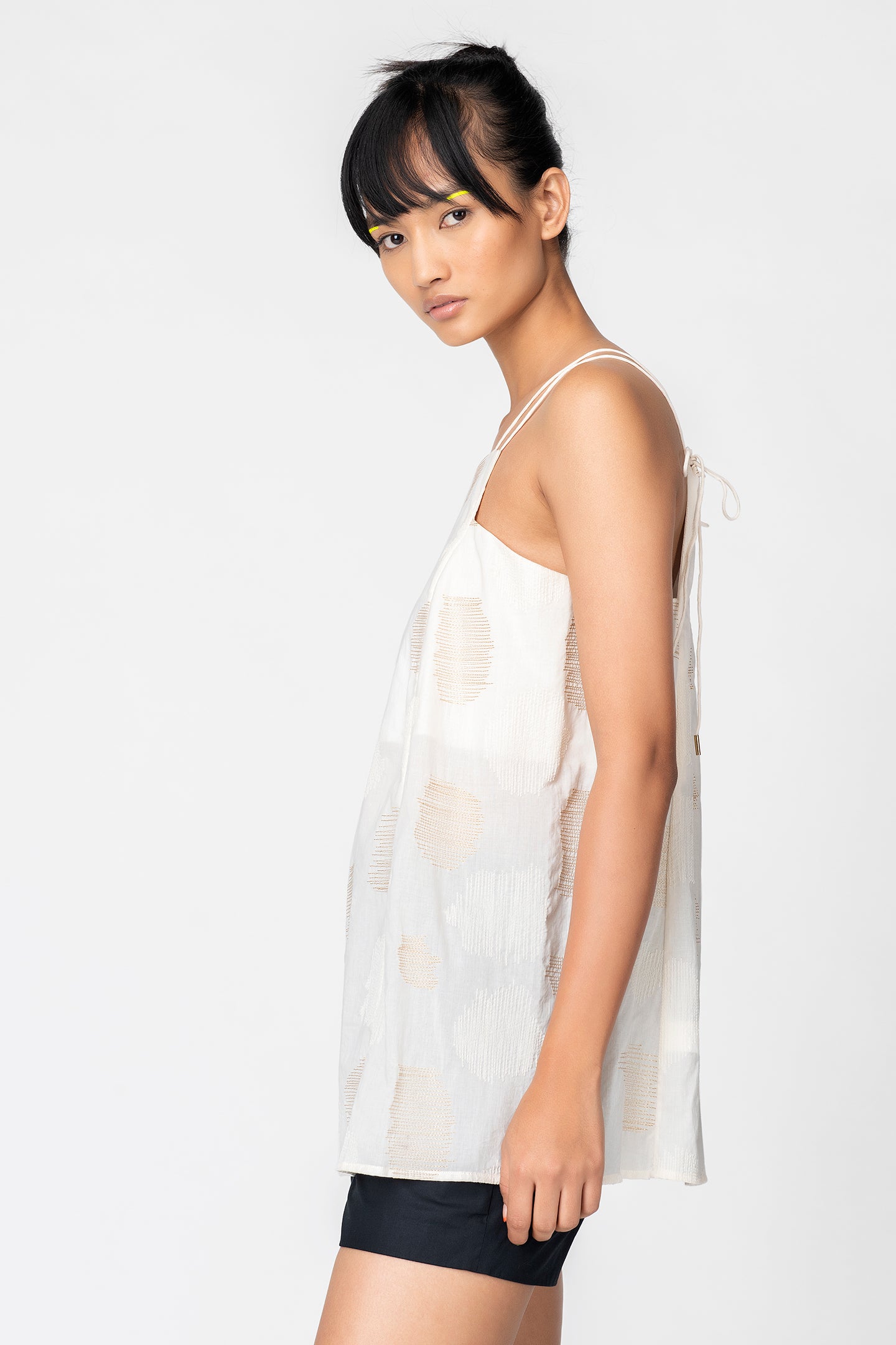 Beige Sheer Polka Textured Strappy Top