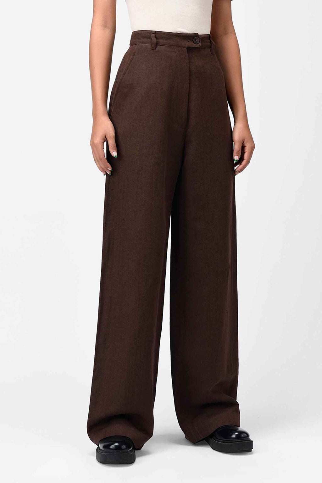 Umber Brown Women Linen Trousers