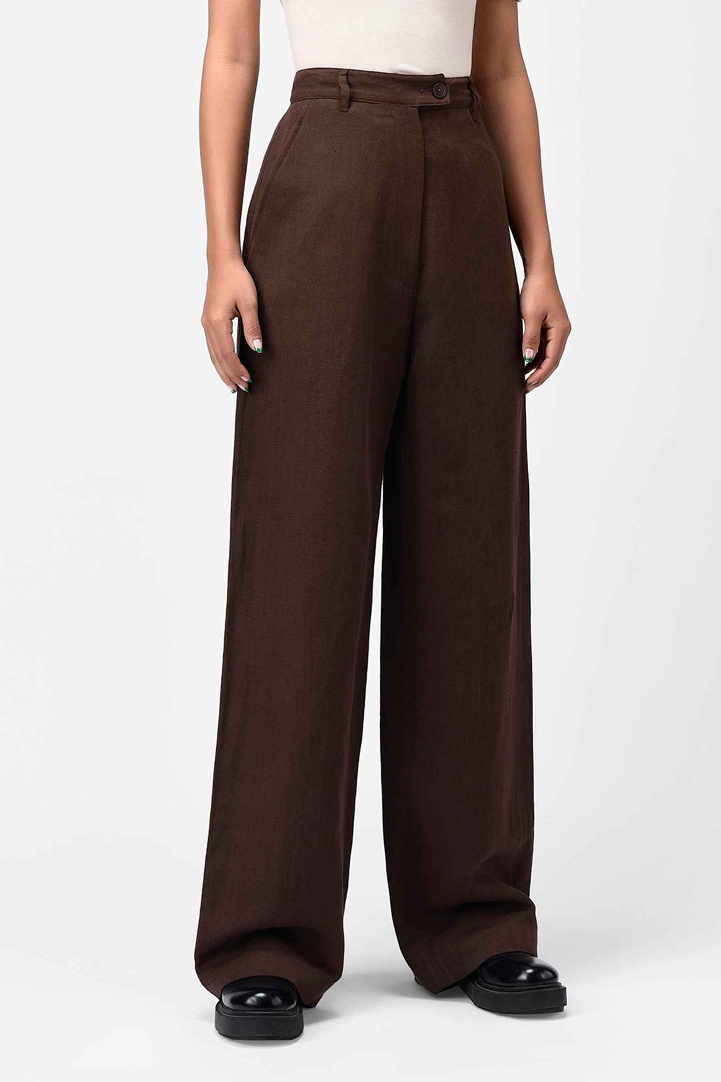 Umber Brown Women Linen Trousers
