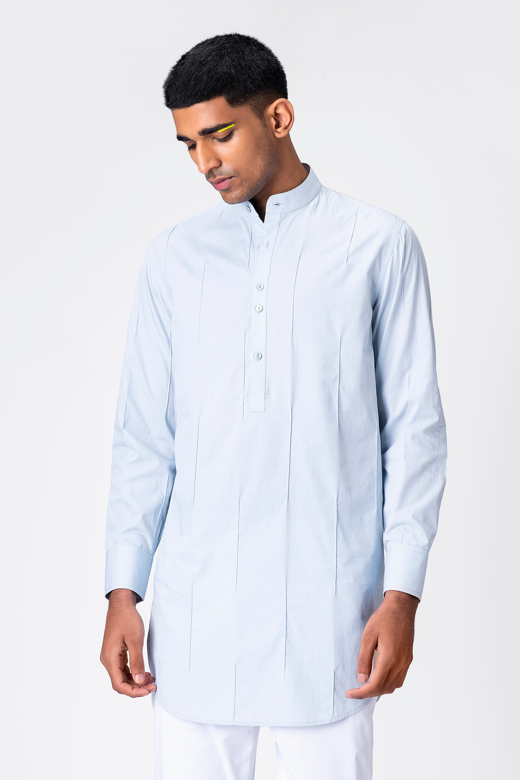 Light Blue Mandarin Collar Cotton Kurta