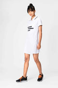 White Brushstroke Print Polo Dress