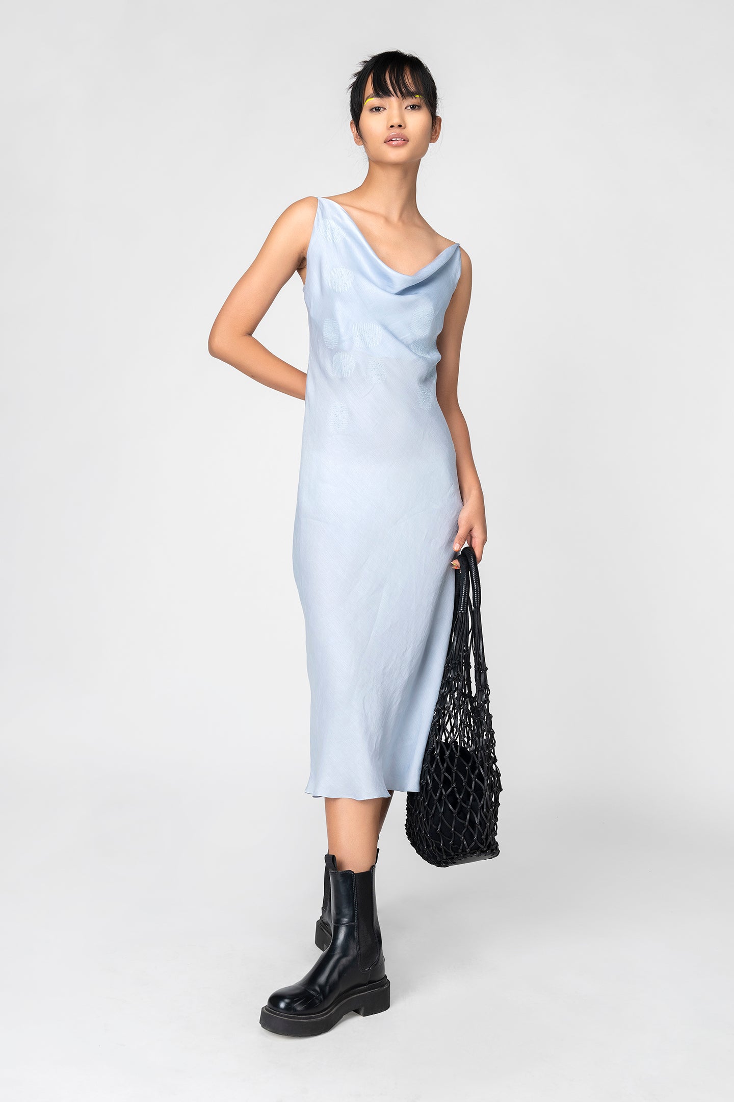 Icy Blue Cowl Neck Slip Dress
