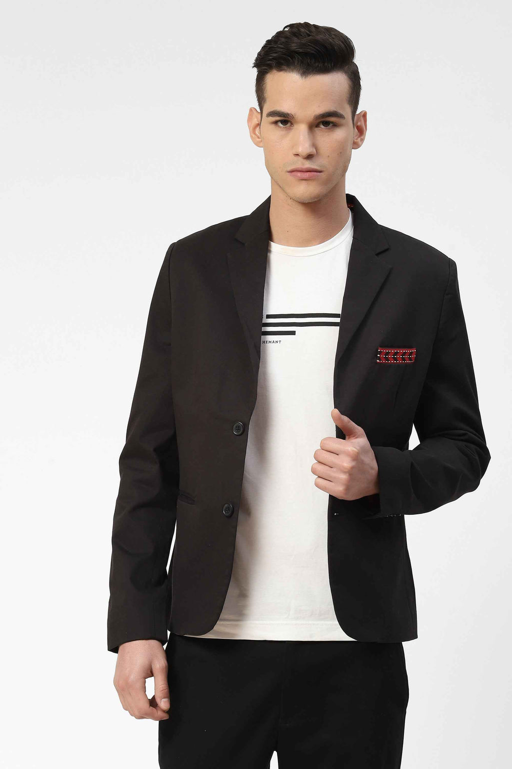 Classic Men Blazer with Contrast Pocket Detail