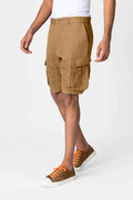 Brown Cotton-Linen Cargo Shorts for Men