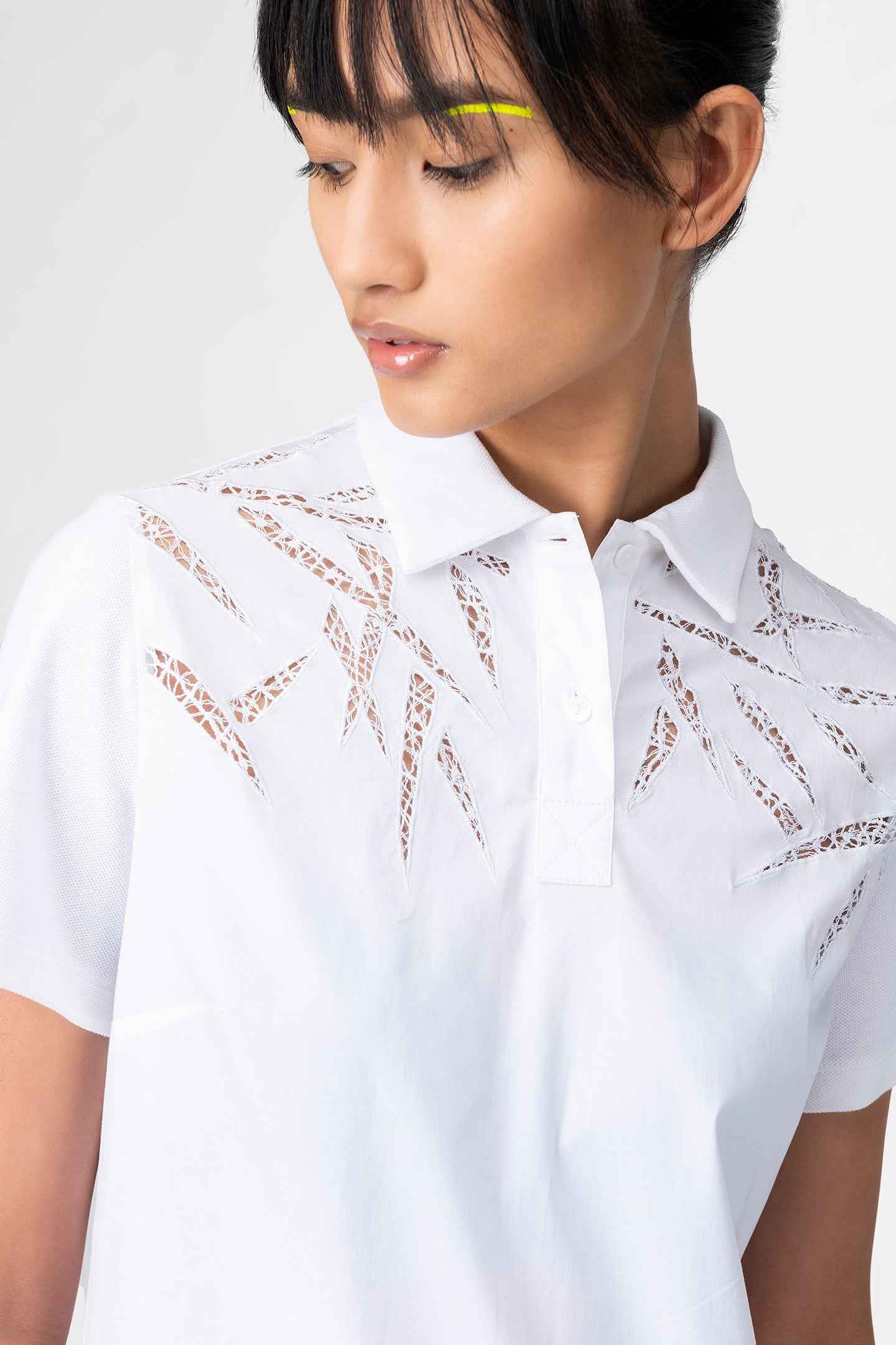 White Embroidered Polo Shirt Dress for Women