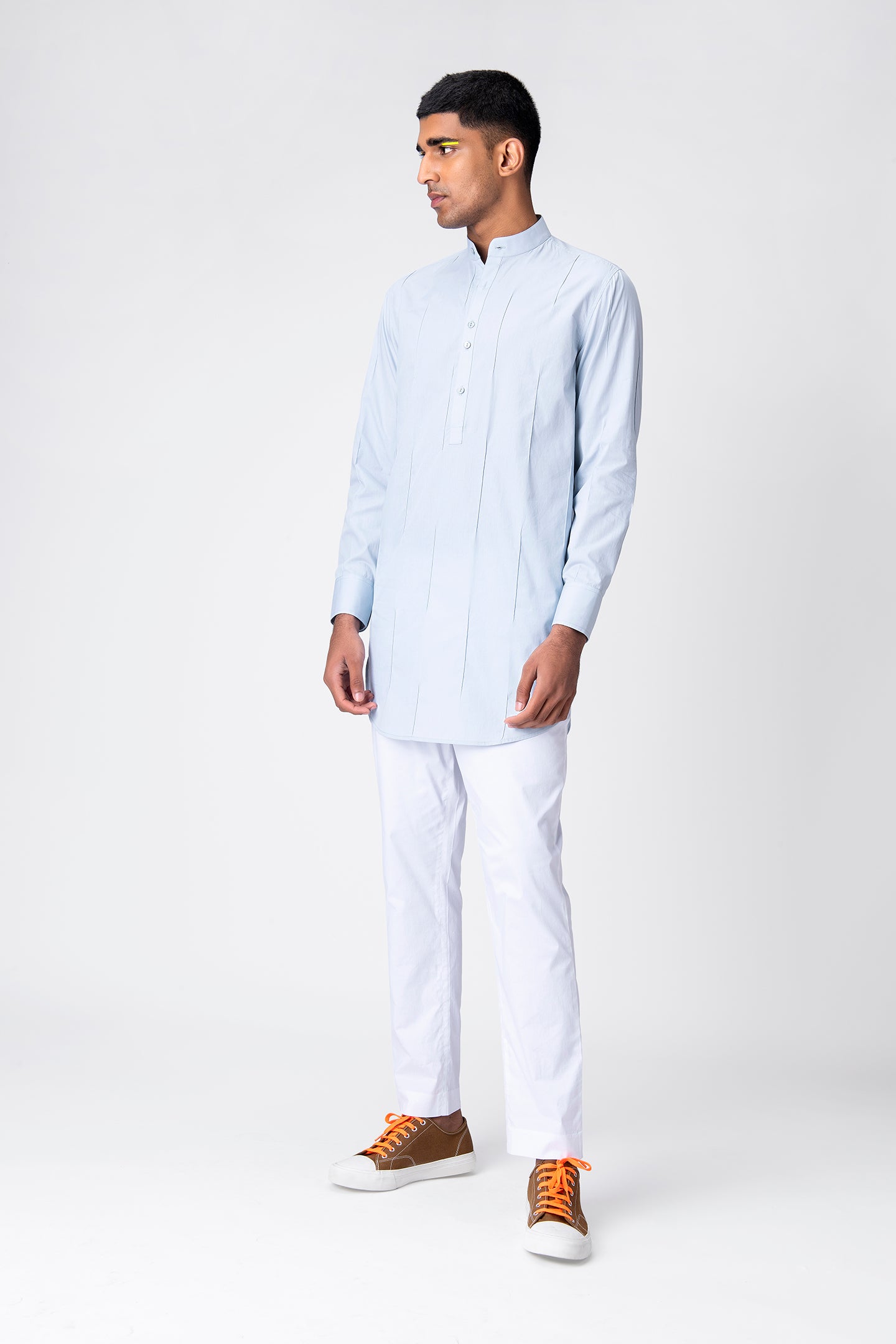 Light Blue Mandarin Collar Cotton Kurta
