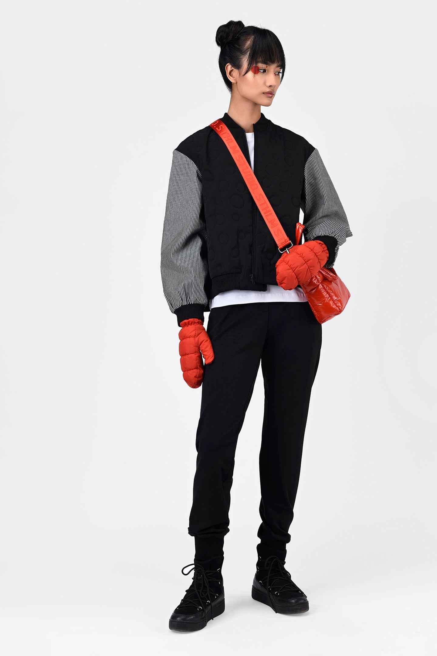 Quilted Women Bomber Jacket With Detachable Sling Bag