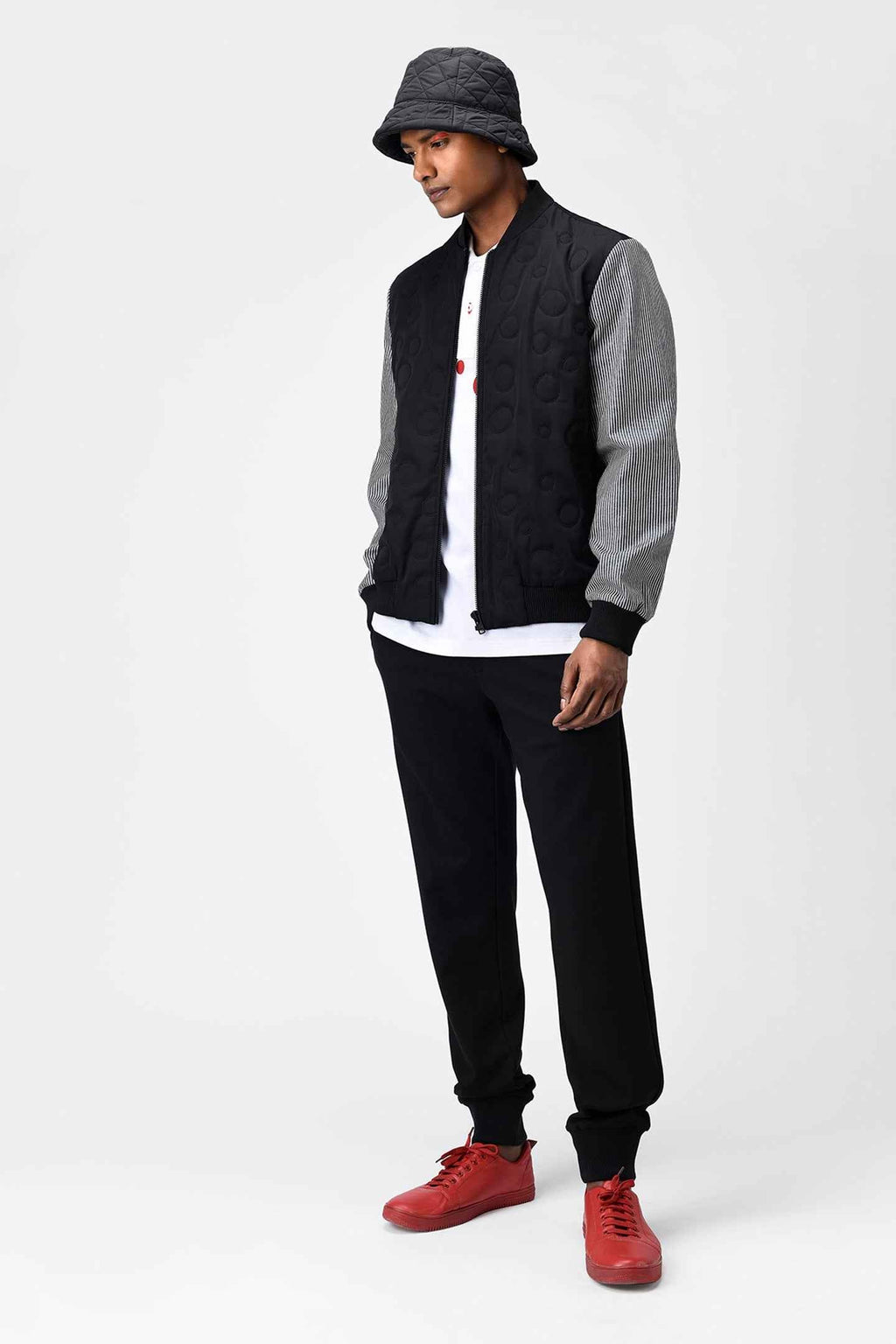Quilted Men Bomber Jacket With Detachable Sling Bag