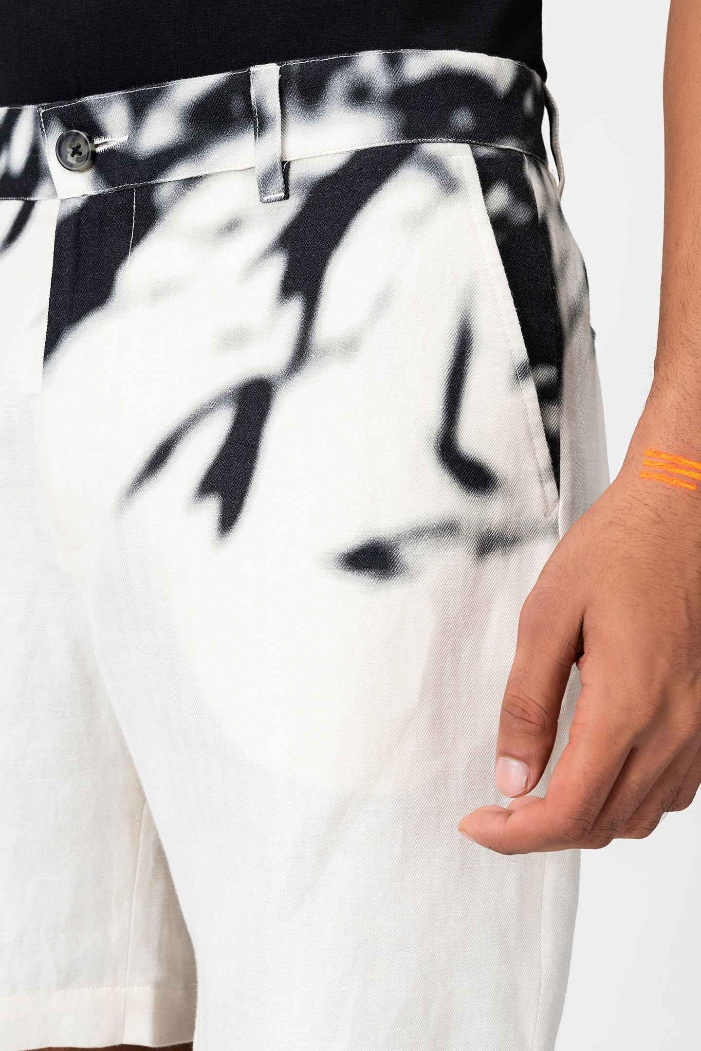 Shadow Print Linen Blend Shorts for Men