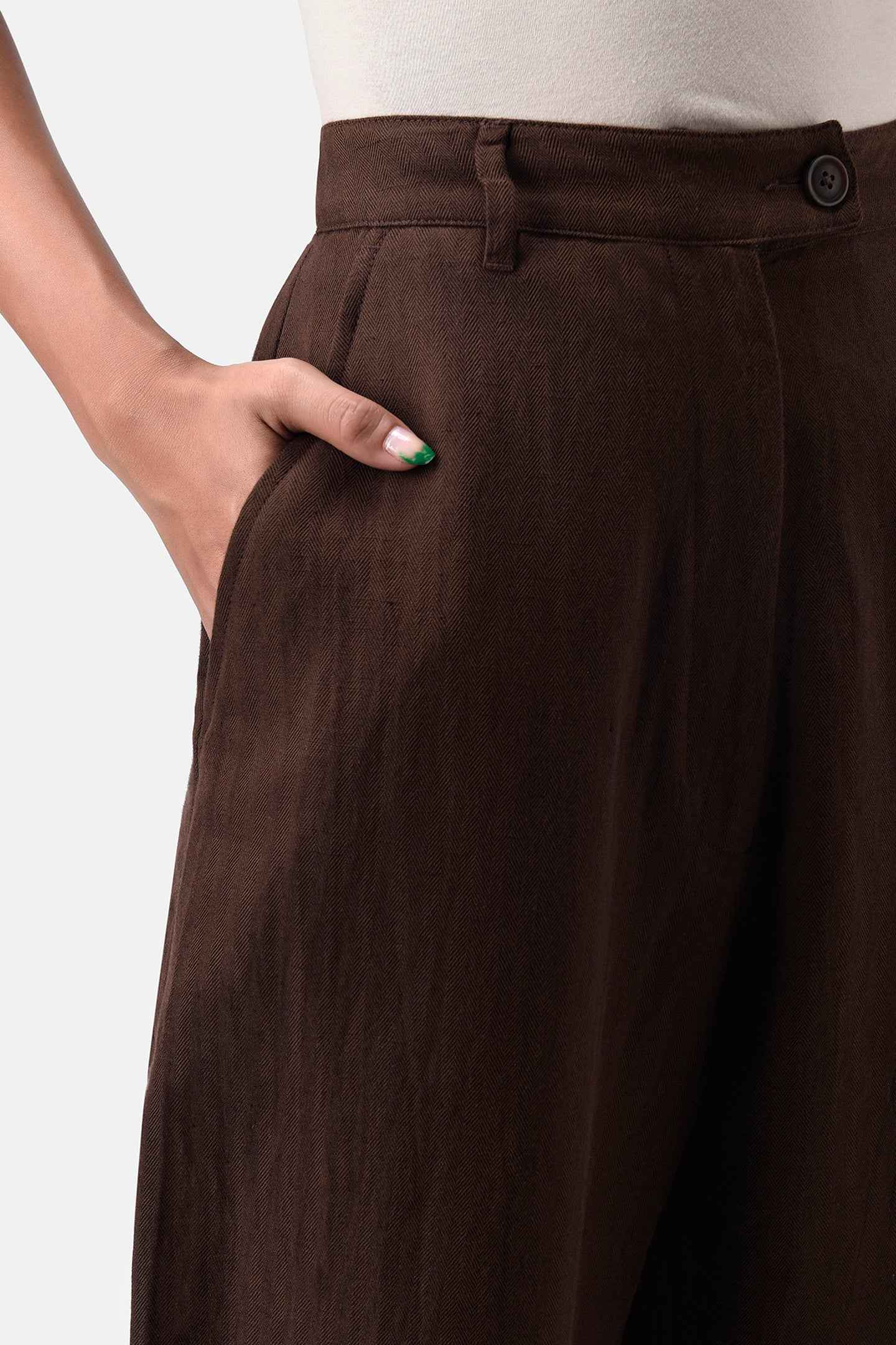 Umber Brown Women Linen Trousers