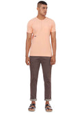 Peach Buttoned Henley Neck T-Shirt