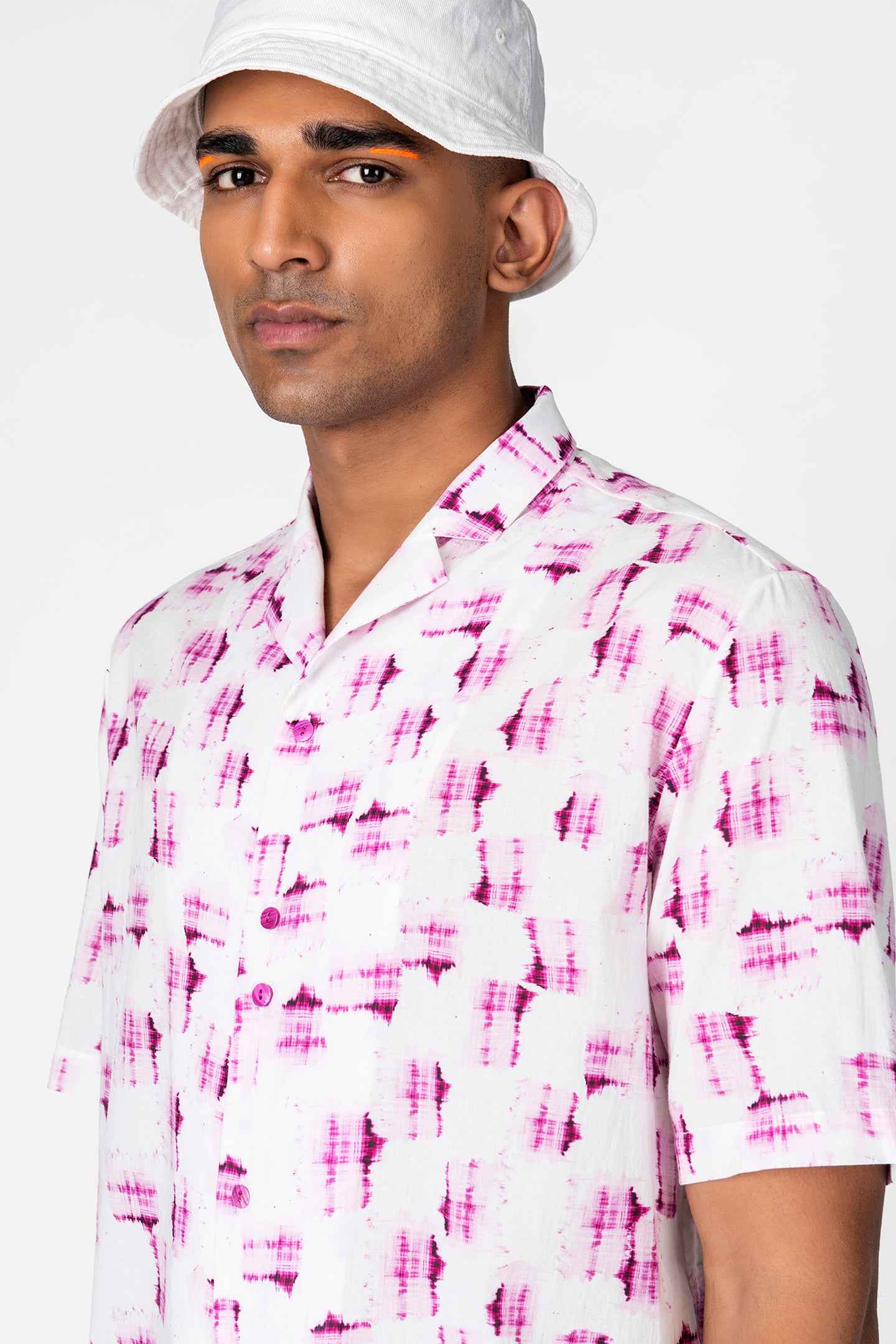 White & Pink Abstract Print Resort Shirt