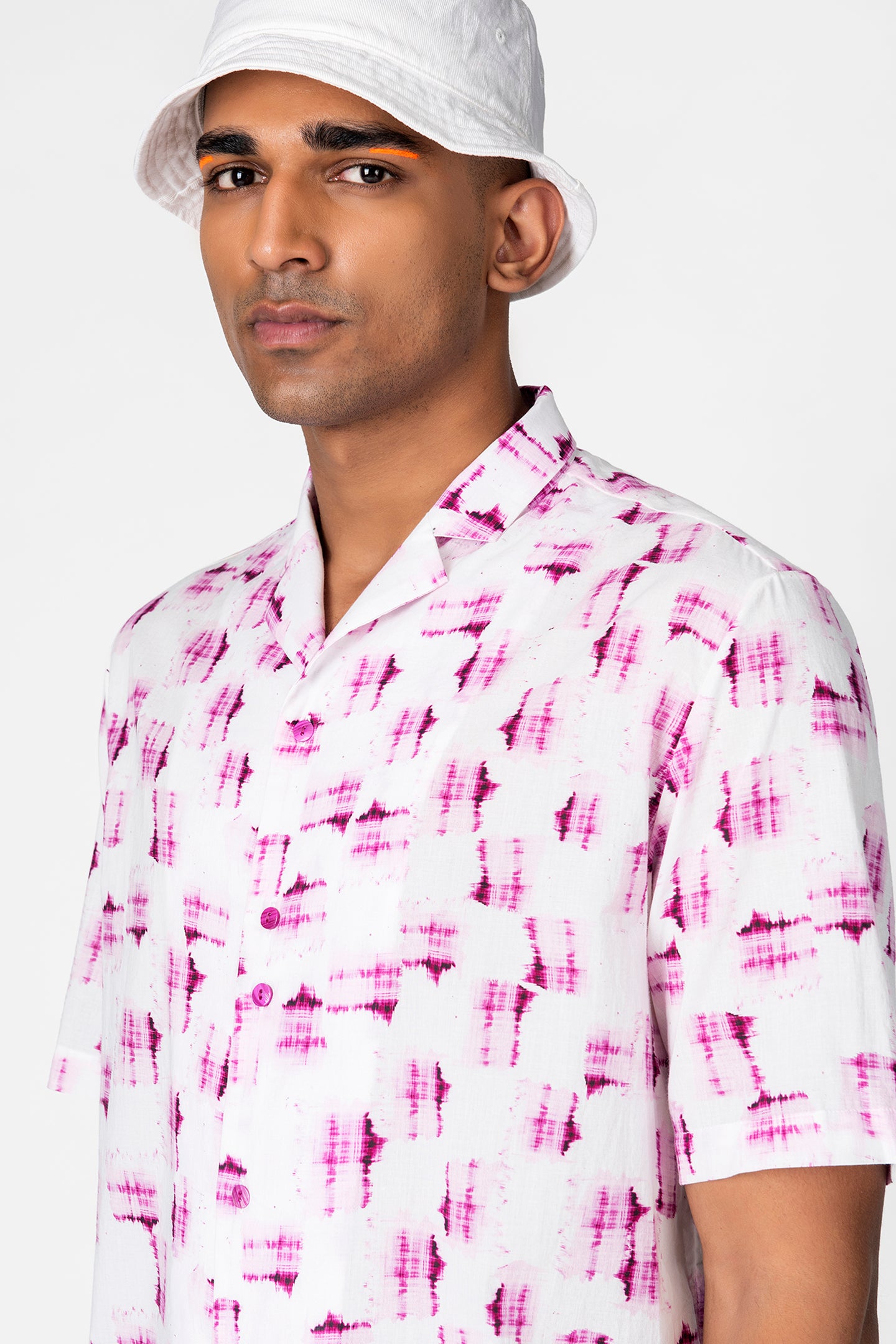 White & Pink Abstract Print Resort Shirt