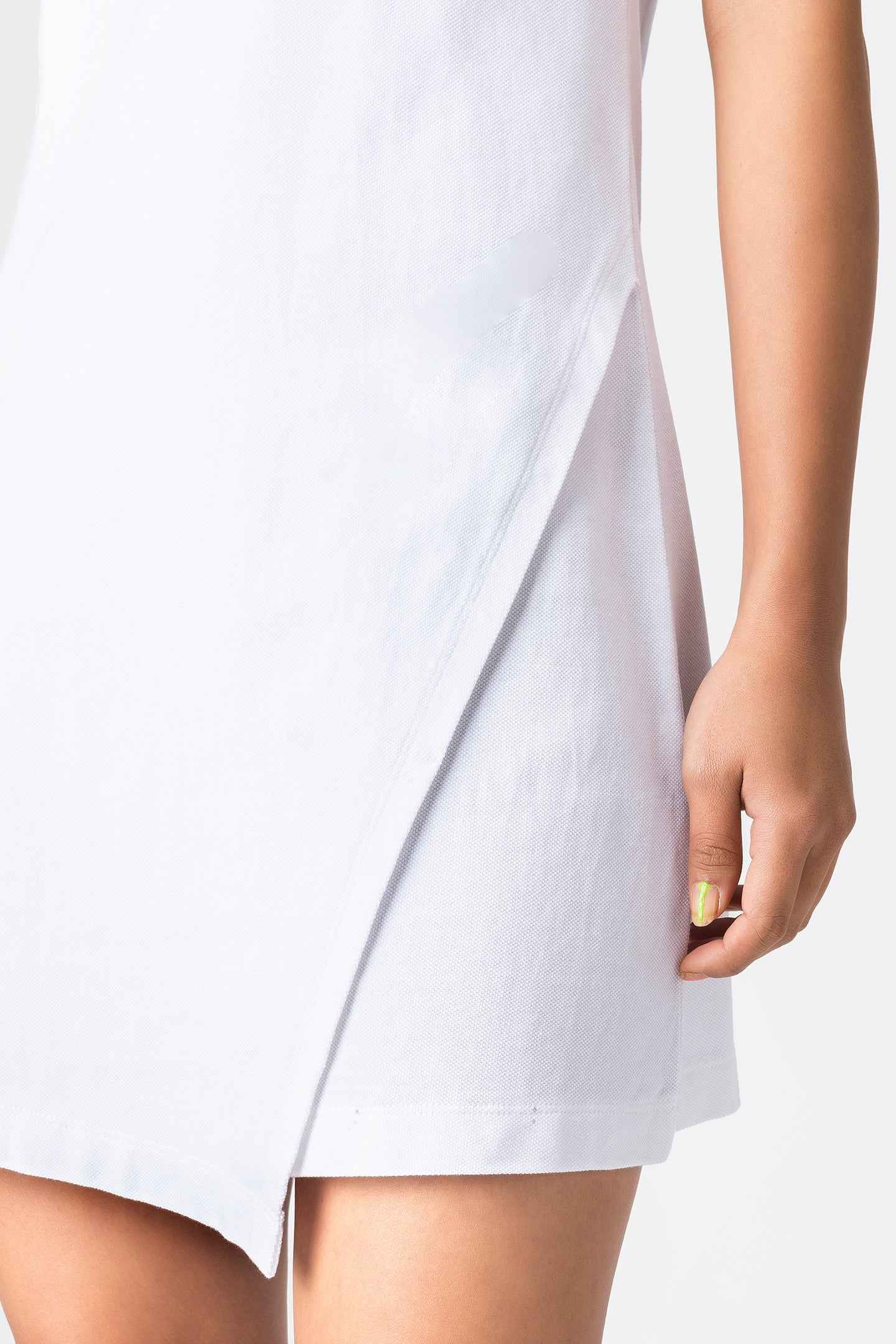 White Brushstroke Print Polo Dress