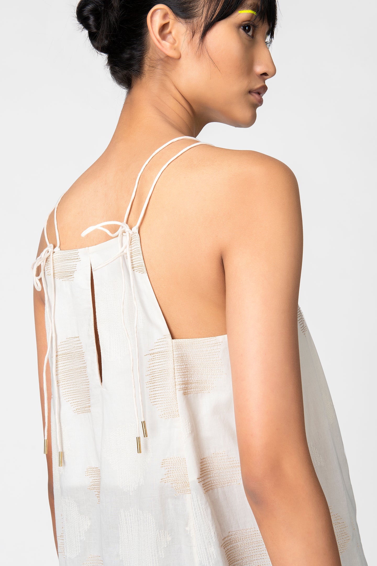 Beige Sheer Polka Textured Strappy Top