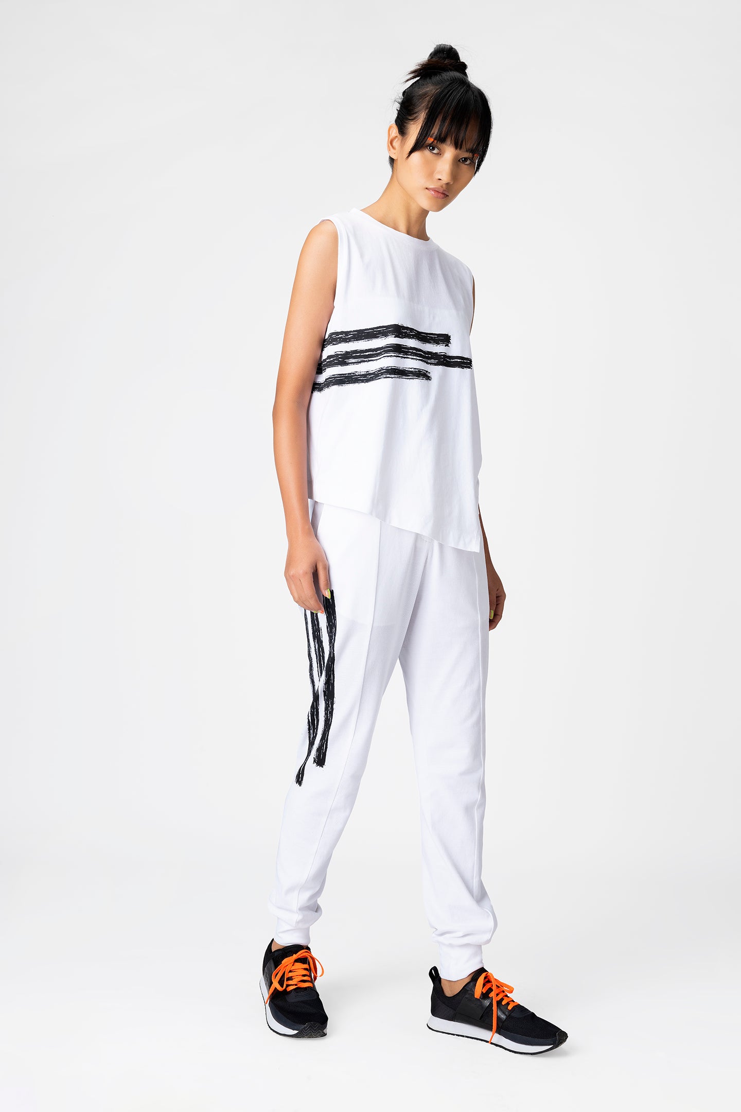 White Brushstroke Stripe Joggers for Women