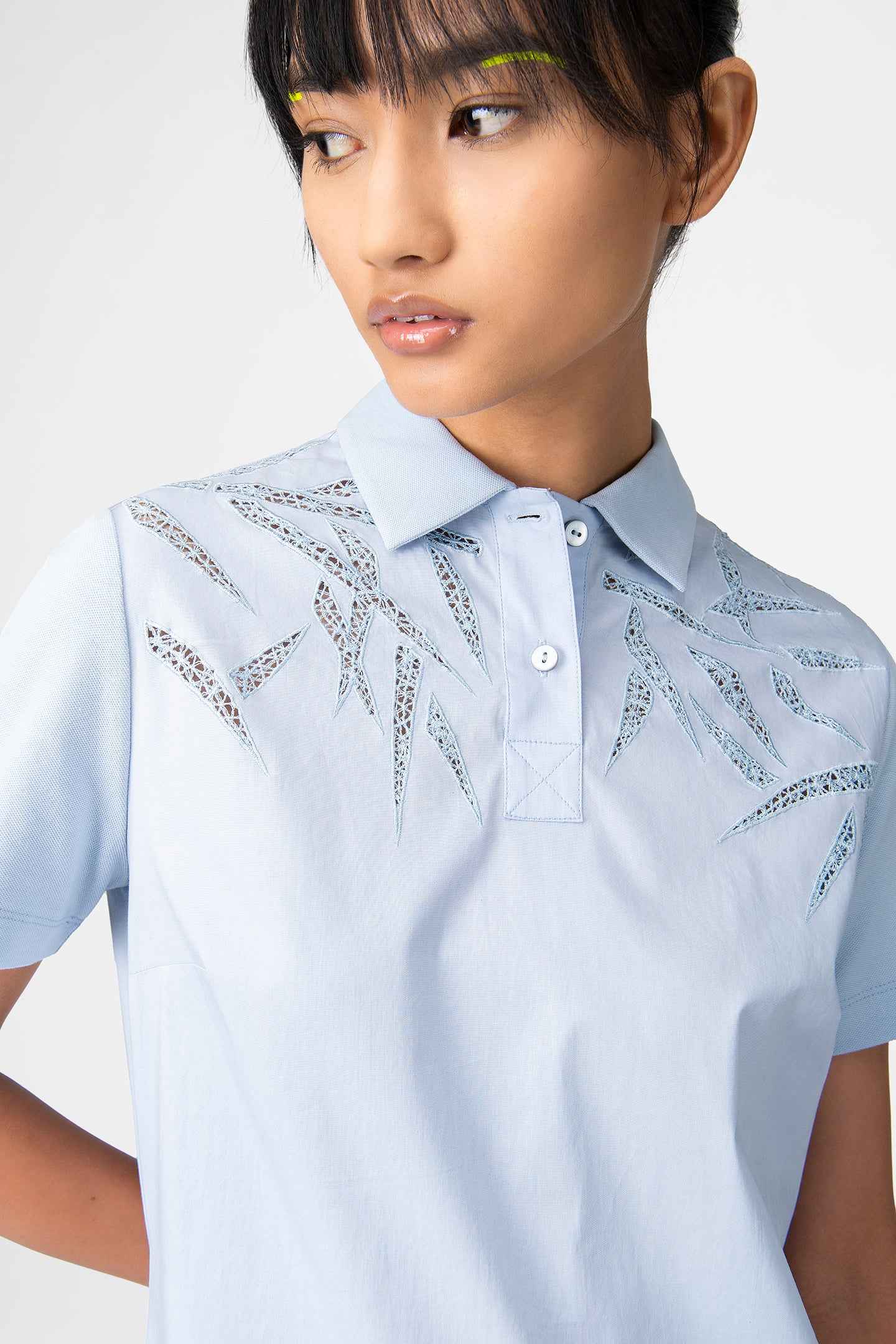 Light Blue Polo Shirt Dress with Embroidered Detail