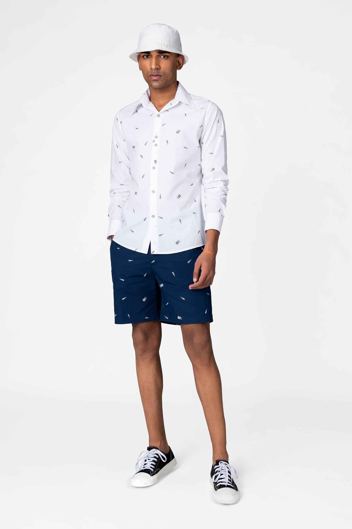 Navy Printed Smart Casual Shorts for Men
