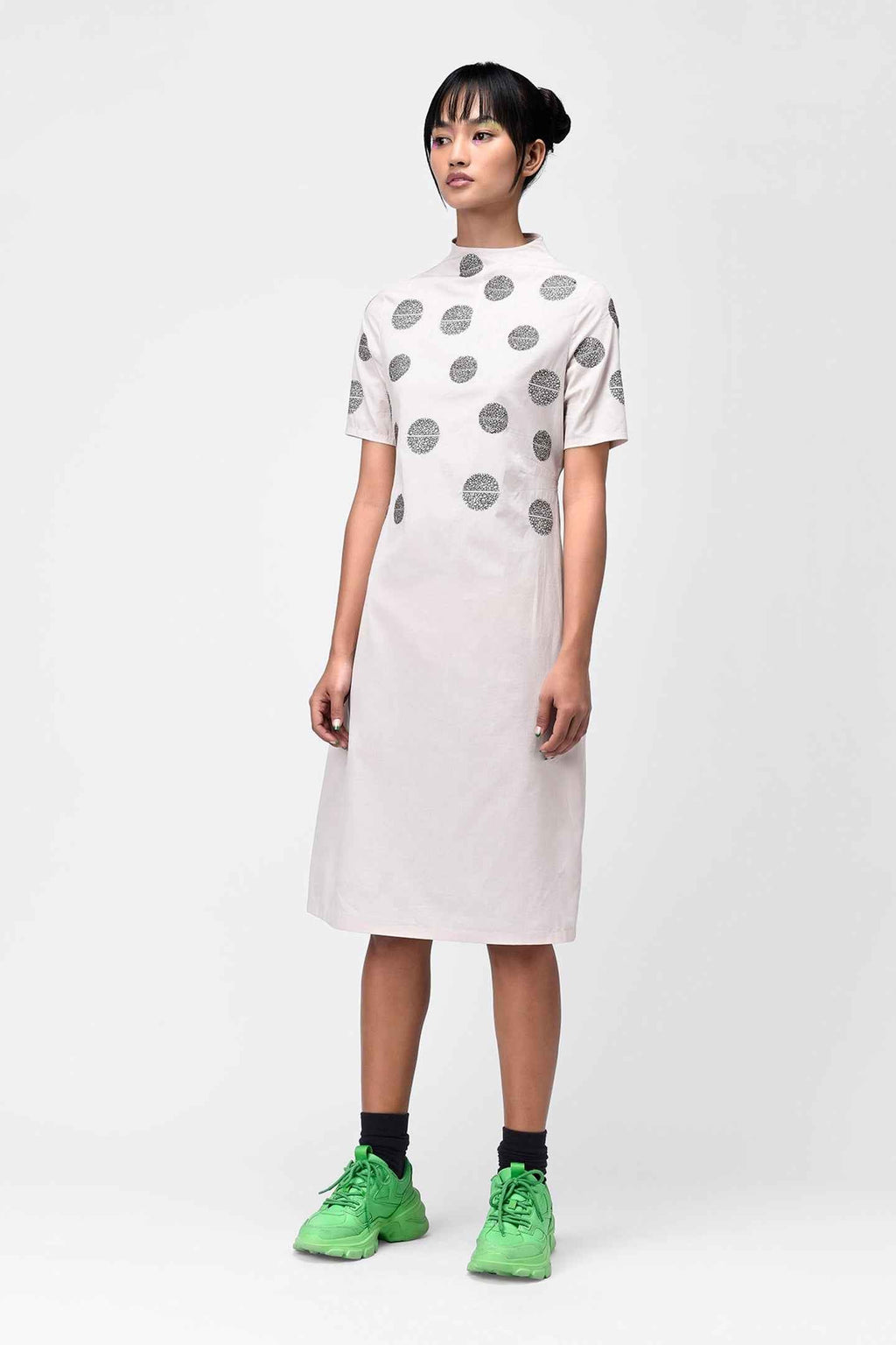 Irish Cream High Neck Embroidered Dress