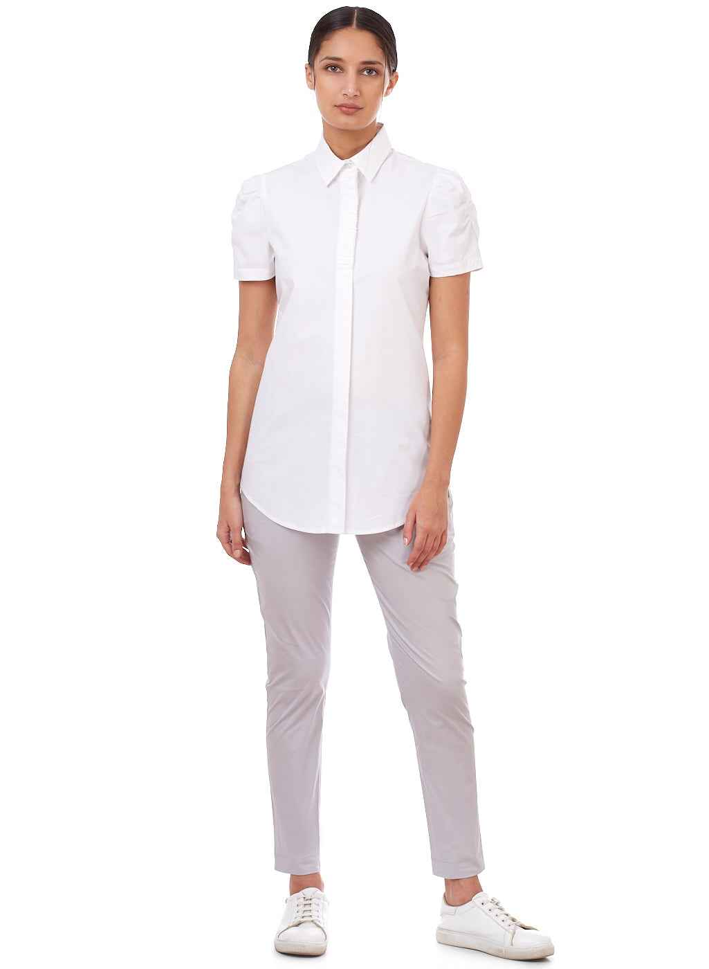 Soft White Puff Sleeve Formal Shirt for Women