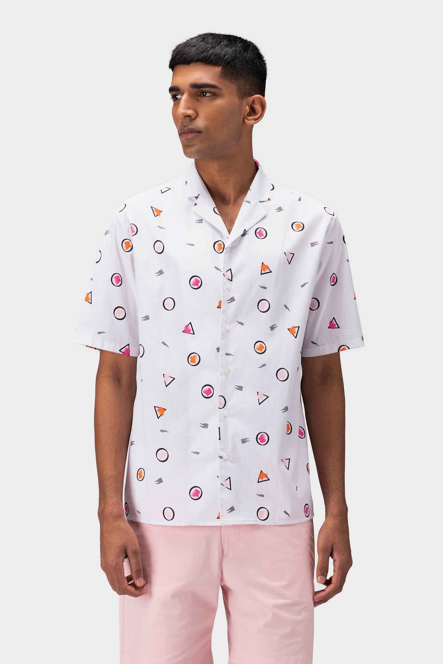 Floral Iconography Men Shirt With Cuban Collar