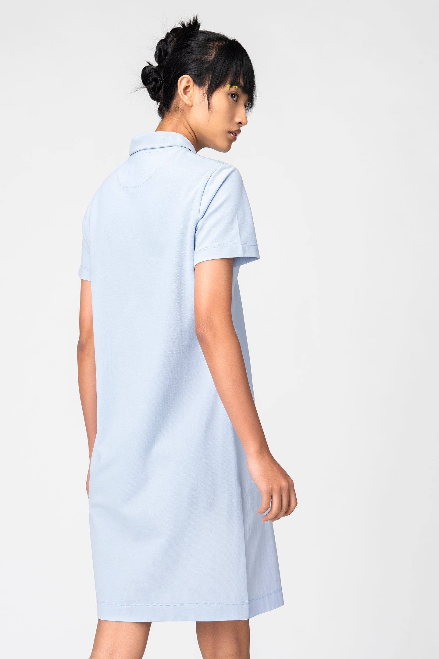 Light Blue Polo Shirt Dress with Embroidered Detail