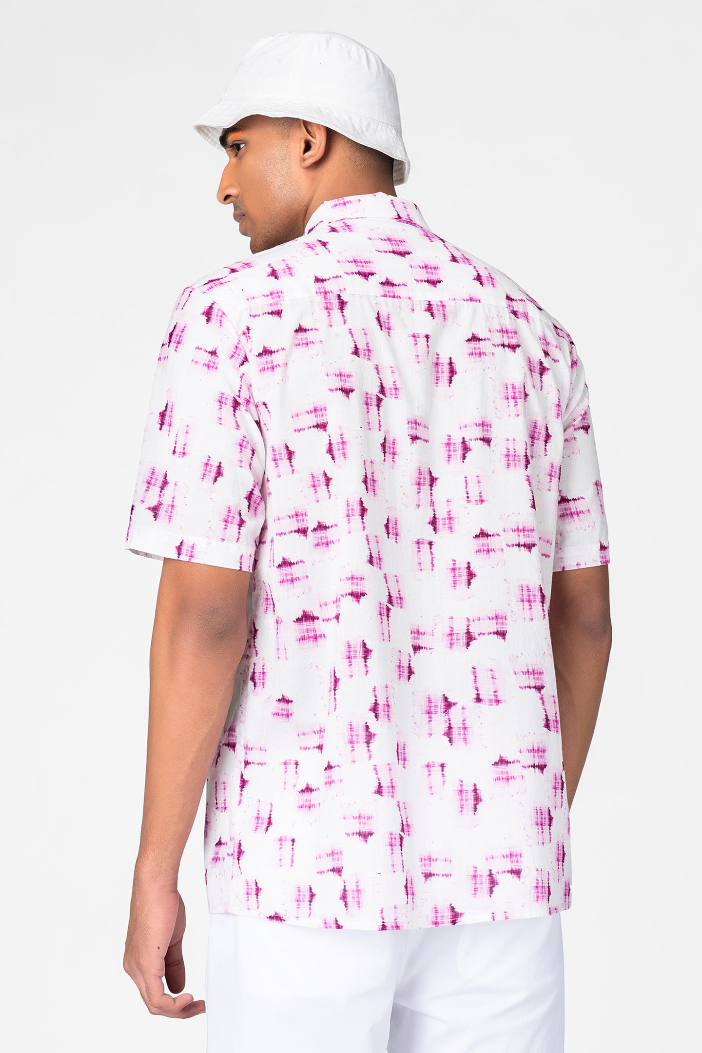 White & Pink Abstract Print Resort Shirt