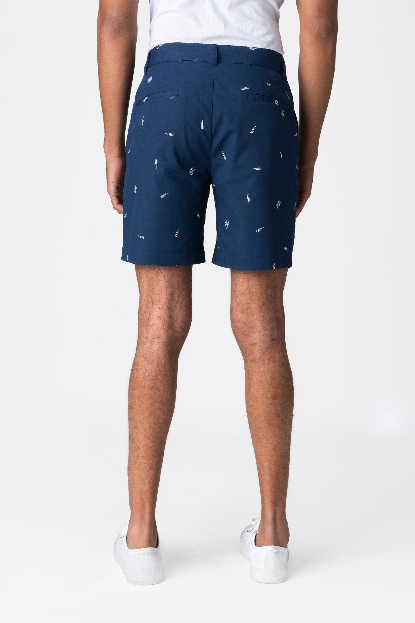 Navy Printed Smart Casual Shorts for Men