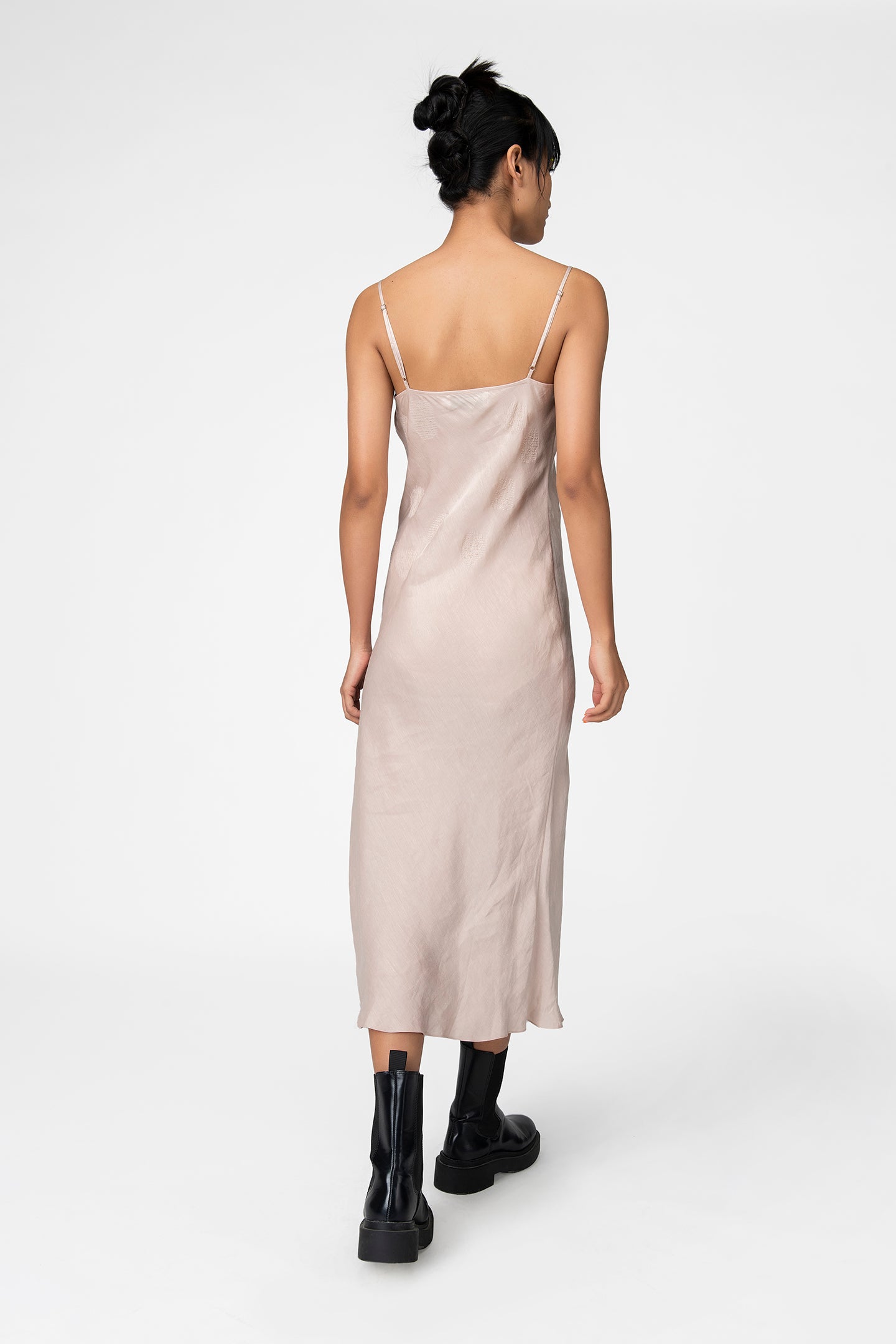 Blush Nude Cowl Neck Midi Slip Dress