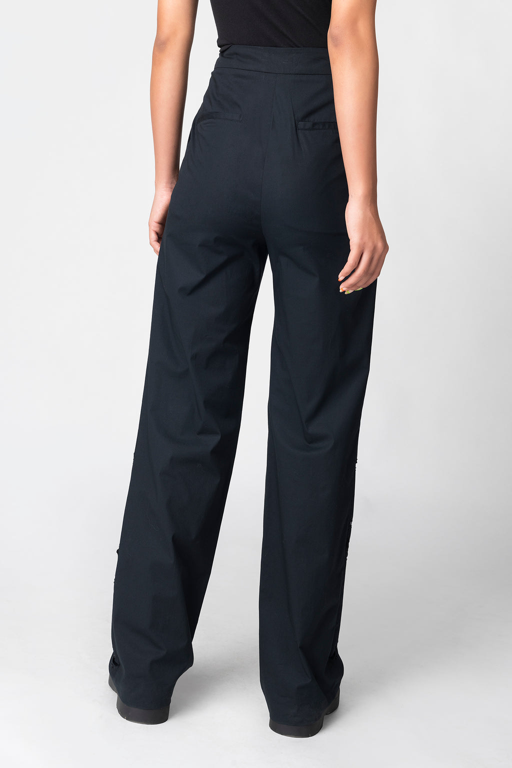 Black High-Waist Panelled Pants with Sheer Inserts