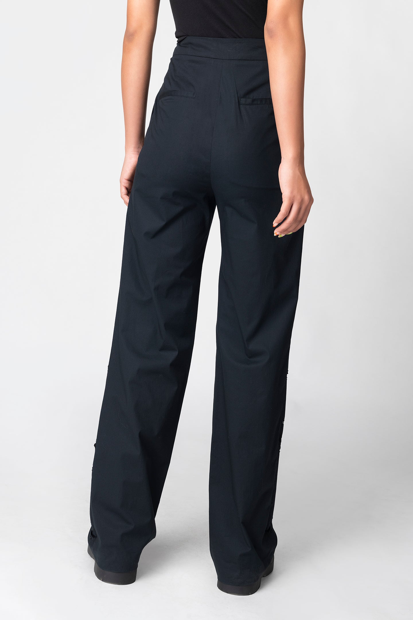 Black High-Waist Panelled Pants with Sheer Inserts