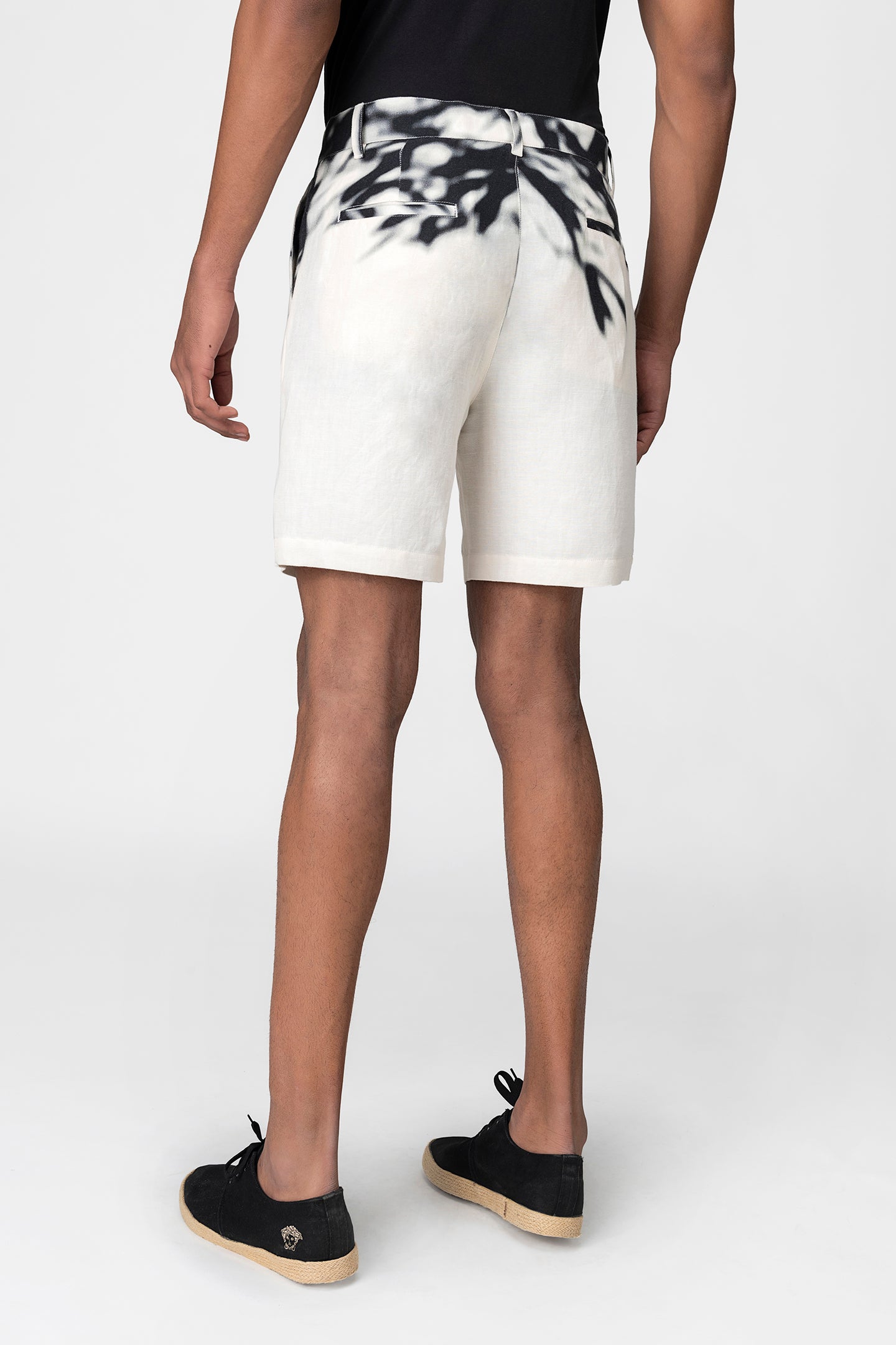 Shadow Print Linen Blend Shorts for Men