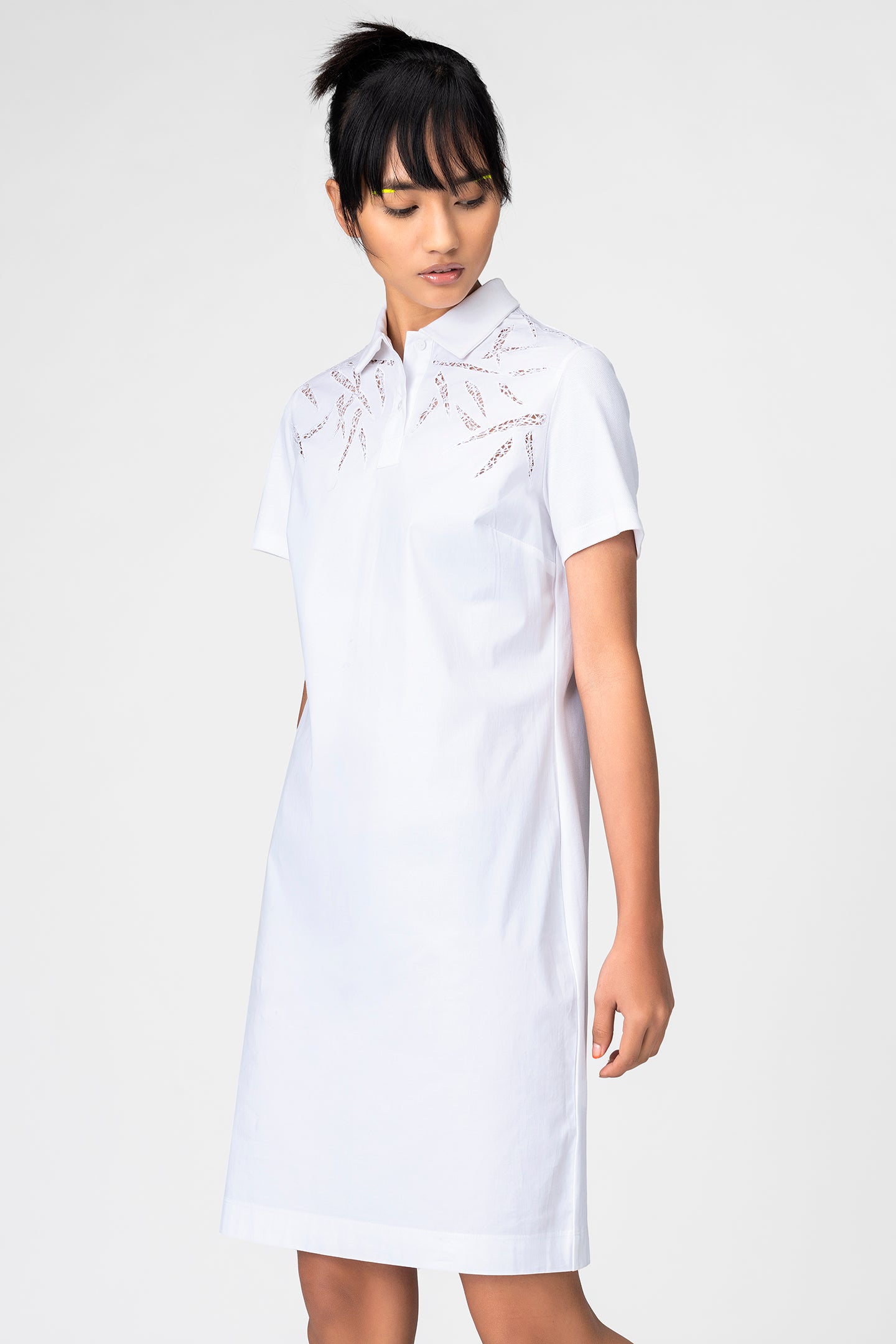White Embroidered Polo Shirt Dress for Women