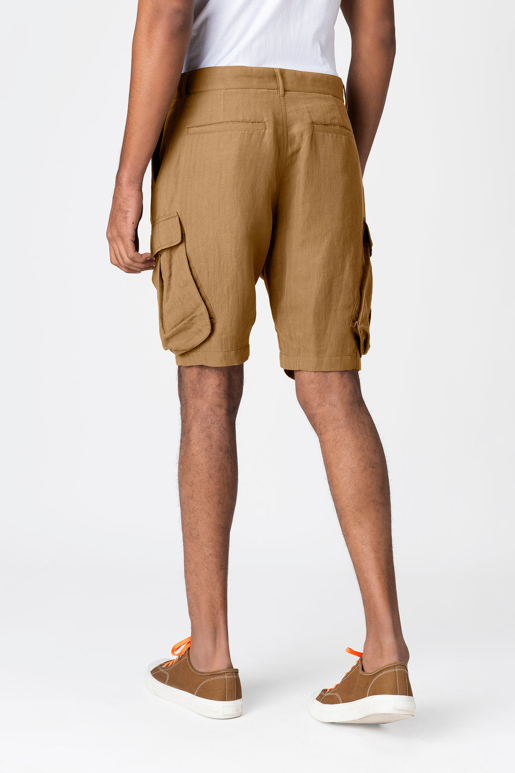Brown Cotton-Linen Cargo Shorts for Men
