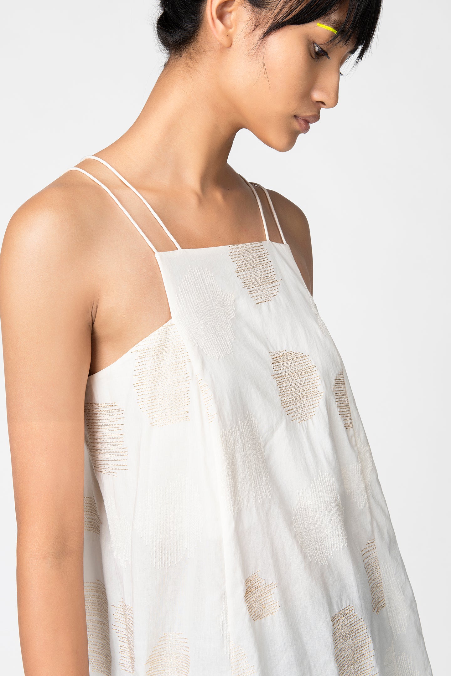 Beige Sheer Polka Textured Strappy Top