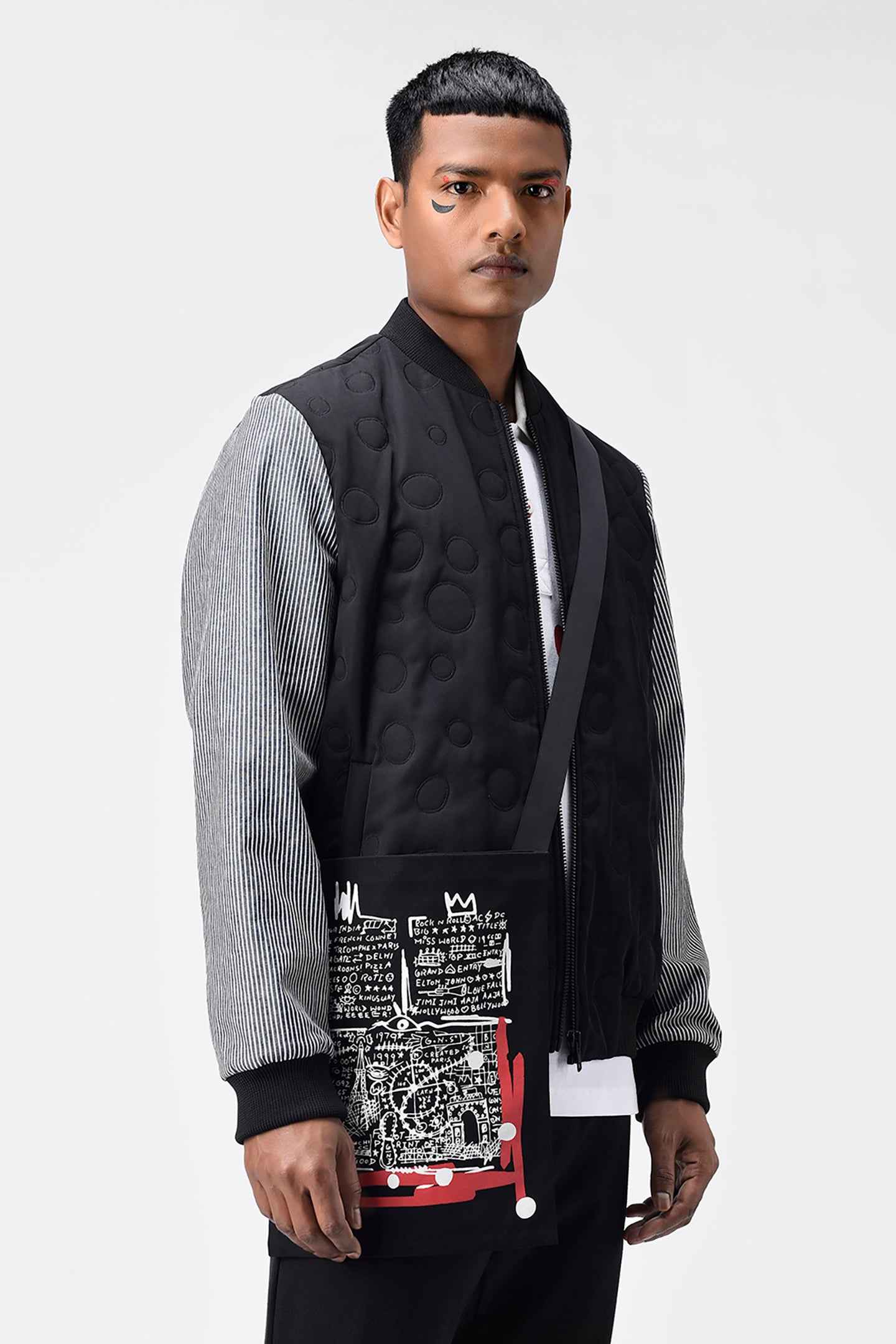 Quilted Men Bomber Jacket With Detachable Sling Bag