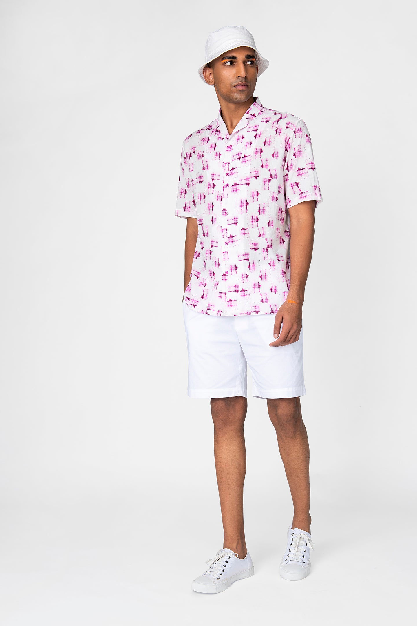 White & Pink Abstract Print Resort Shirt