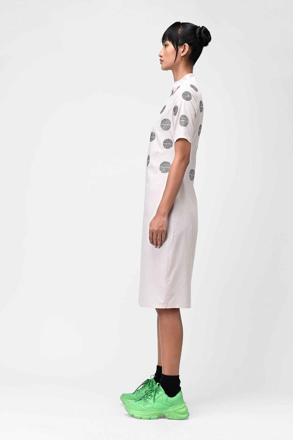 Irish Cream High Neck Embroidered Dress