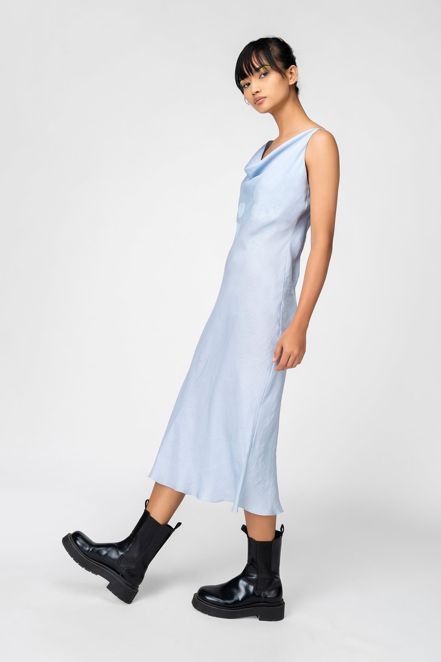 Icy Blue Cowl Neck Slip Dress