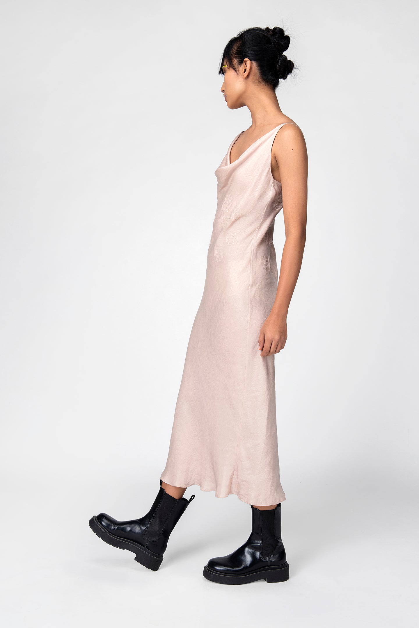 Blush Nude Cowl Neck Midi Slip Dress