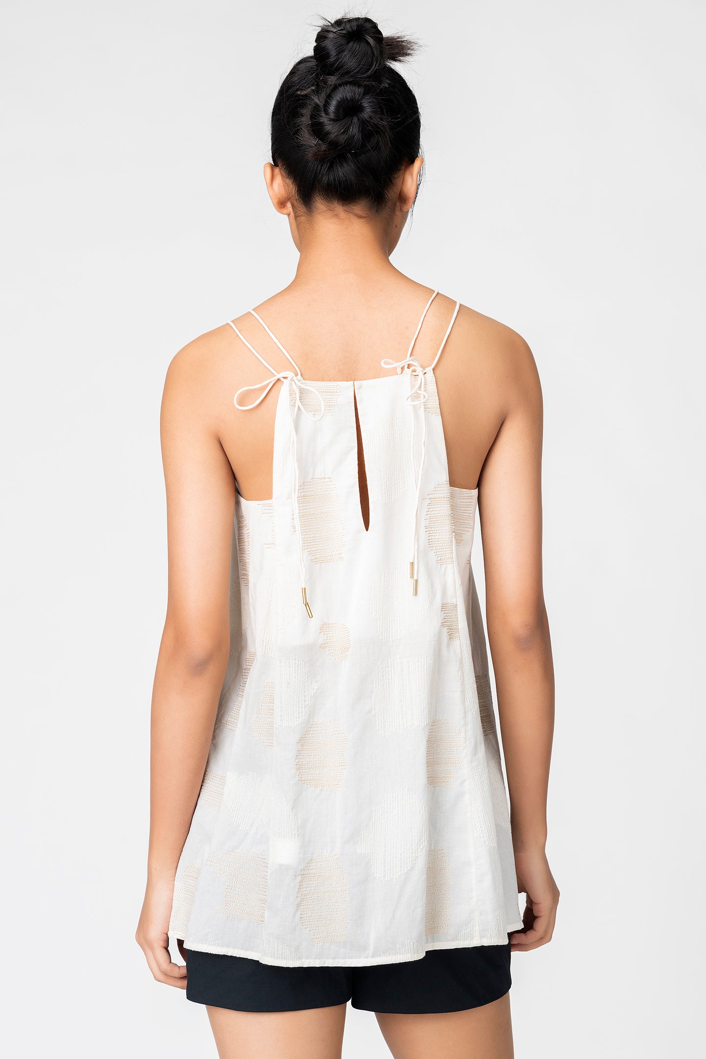 Beige Sheer Polka Textured Strappy Top