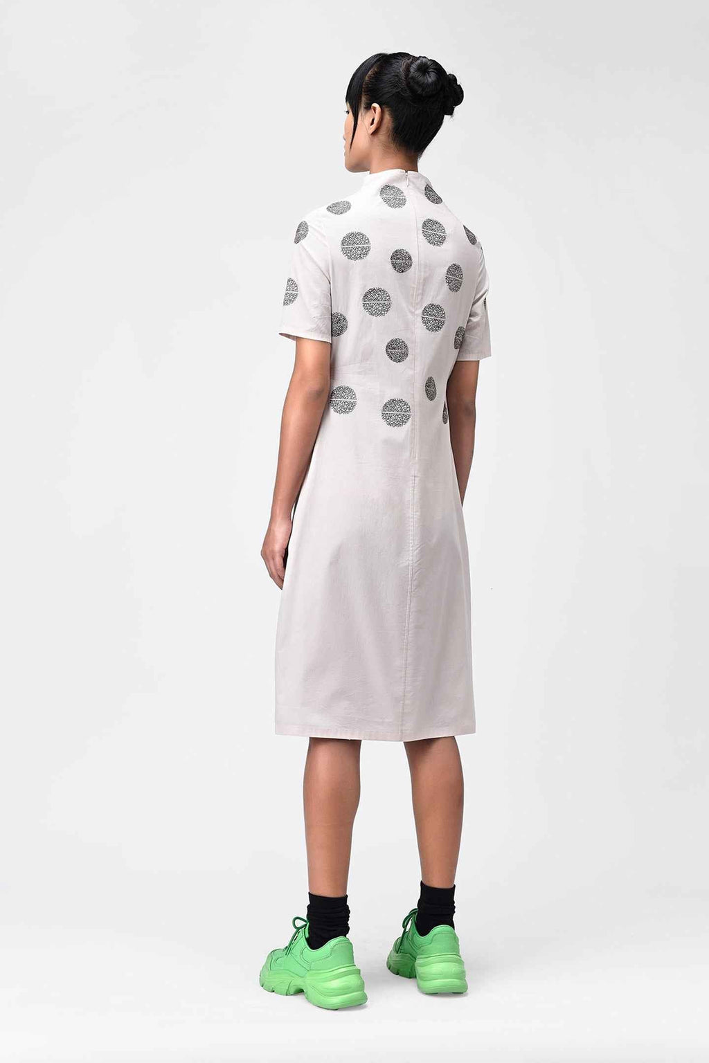 Irish Cream High Neck Embroidered Dress