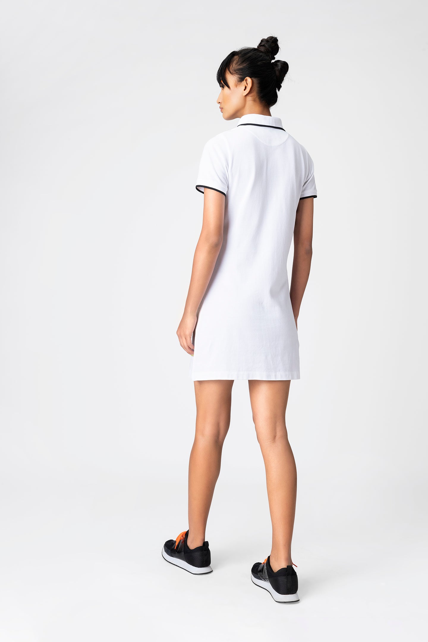 White Brushstroke Print Polo Dress